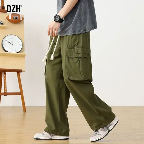 男士军绿色工装裤子男款宽松休闲长裤2023新款秋季直筒裤纯棉男裤图片
