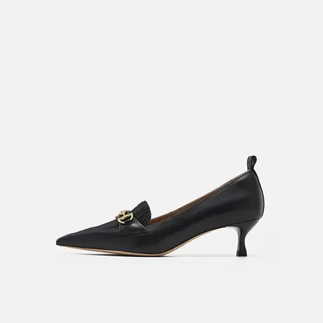 Nine West/玖熙单鞋女2025春季新款胎牛皮革细钻衔扣中跟女鞋通勤图片