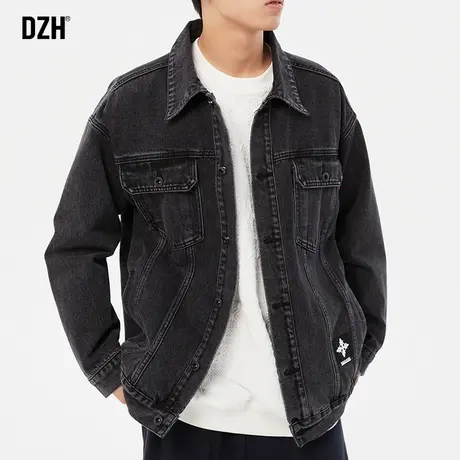 男士黑色牛仔外套男潮ins男装2023新款秋装工装夹克秋季男款上衣商品大图