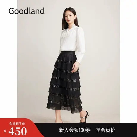 Goodland美地秋镂空剪影轻衬衫法式蕾丝上衣商品大图