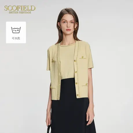 【可水洗】Scofield女装小香风针织开衫气质短袖上衣秋季针织外套商品大图