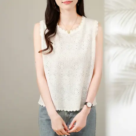 小香风花边圆领背心吊带打底衫女内搭春夏薄款宽松无袖外穿背心女图片