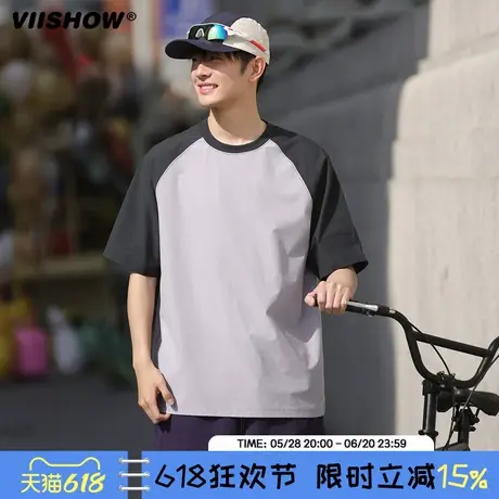 VIISHOW男士T恤2025年夏季拼接圆领短袖潮牌百搭薄款运动上衣体恤商品大图
