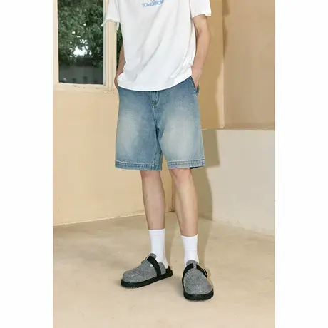 Lilbetter短裤复古怀旧水洗立体猫须直筒牛仔裤休闲松弛感五分裤图片