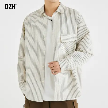 男士长袖条纹衬衫男秋季高级感潮牌休闲衬衣外套男款寸衫上衣百搭图片