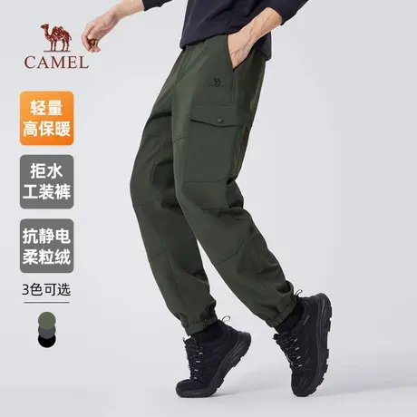 骆驼男装工装裤男冬季2023新款加绒加厚保暖运动束脚防水休闲长裤商品大图