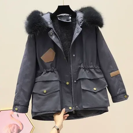 棉服女中长款2023年冬季新款女羊羔绒韩版加绒加厚派克服棉衣外套商品大图