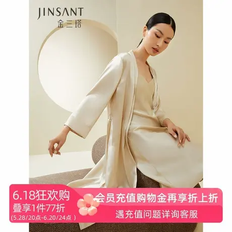金三塔重磅真丝睡衣秋冬女士长袍高端新娘婚礼红色本命年晨袍睡袍商品大图
