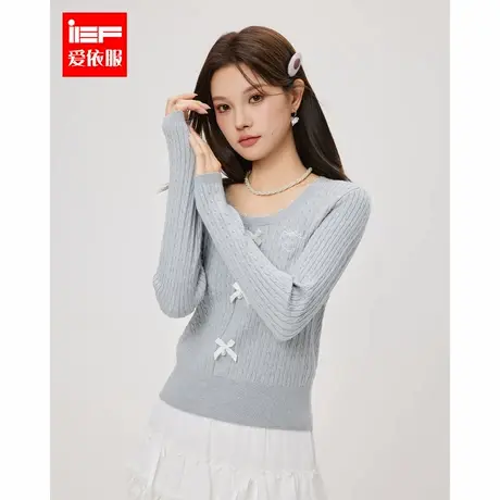 IEF/爱依服2025春季新款法式甜美风温柔小女人蝴蝶结设计毛织上衣商品大图