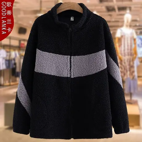 加肥加大码妈妈秋冬皮毛一体外套宽松洋气中年女士加厚羊羔绒大衣商品大图