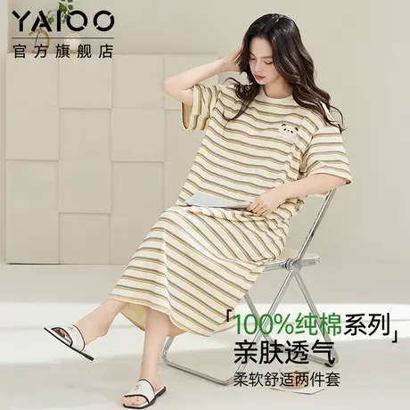 雅鹿睡裙女款夏纯棉短袖2025新款宽松大码睡衣裙子圆领薄款家居服商品大图
