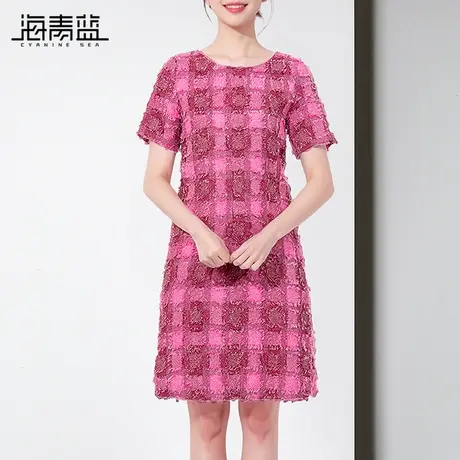 海青蓝法式减龄小香风连衣裙女2024夏季新款气质名媛女神范格子裙图片