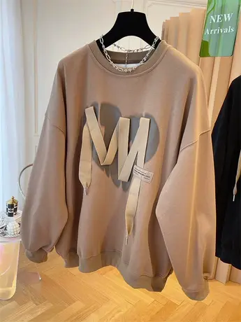 欧货飘带设计感小众宽松显瘦大版休闲圆领卫衣女春秋薄款百搭上衣商品大图