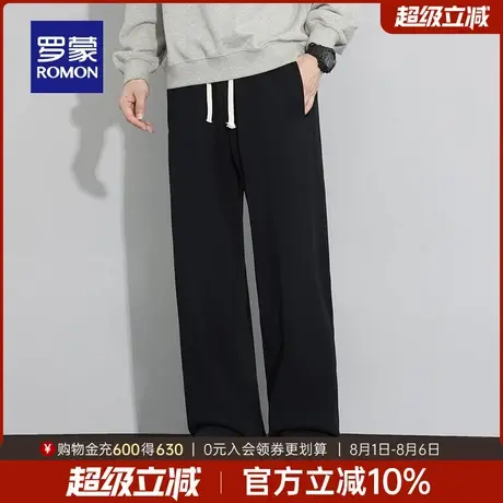 罗蒙男士纯色宽松休闲裤2025秋季新款日常百搭抽绳松紧腰直筒裤男商品大图