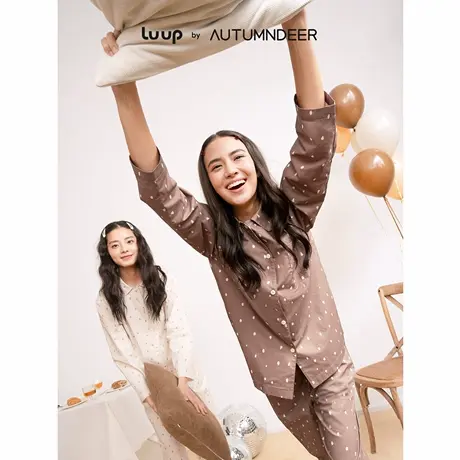 秋鹿Luup | 社交多姿 小鹿纹睡衣女家居服套装梭织印花秋季可外穿商品大图