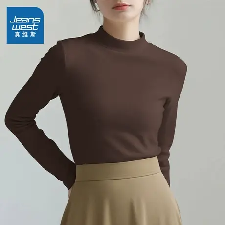 KMV真维斯仿德绒打底衫女款秋冬内搭可外穿2025新款半高领长袖t恤商品大图