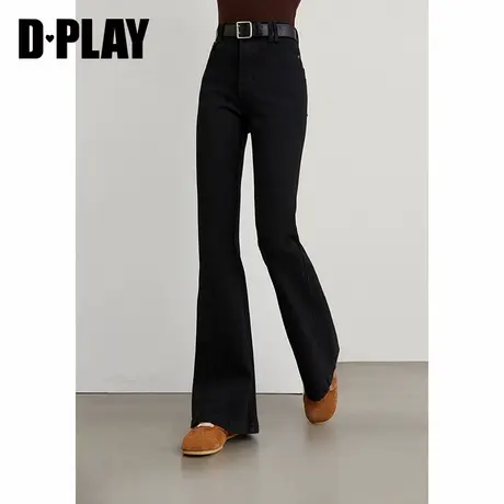 DPLAY2025秋季新款黑色微喇牛仔裤女气质时髦修身裤子长裤喇叭裤图片