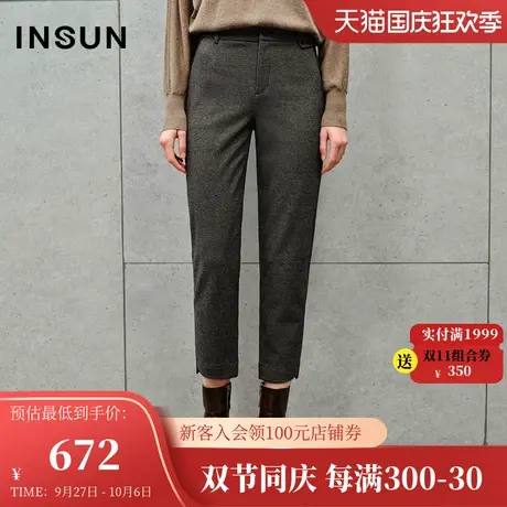 恩裳2023冬装新款小格子肌理针织裤舒适弹力气质小脚裤图片