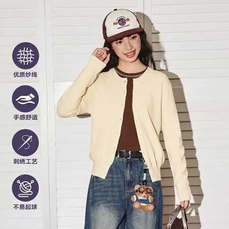 唐狮官方圆领针织衫外套女2026新款春季修身刺绣毛衣开衫短上衣VC商品大图