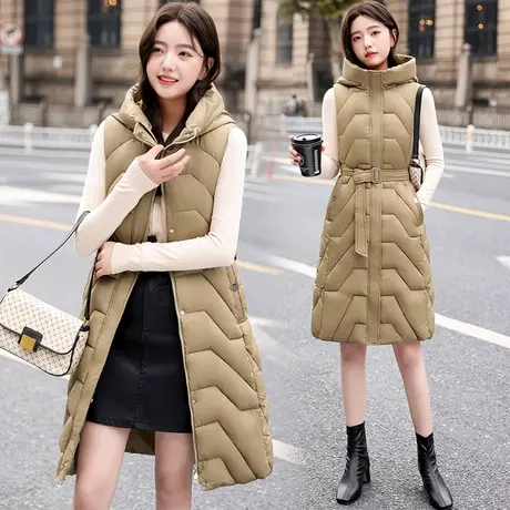 羽绒棉马甲女中长款2023秋冬新款外穿韩版修身学院风背心马夹外套图片