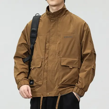 男装日系港风宽松长袖工装外套上衣服秋冬季潮牌立领夹克2023新款商品大图