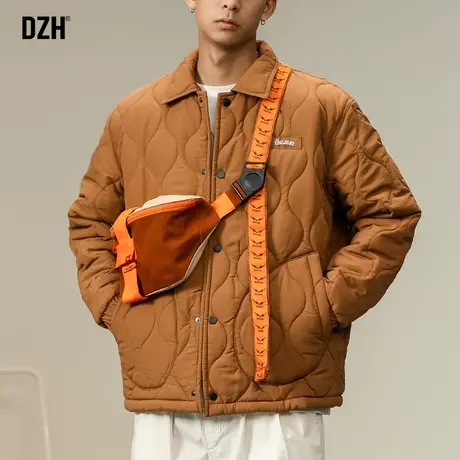 男士菱格棉服男款冬季加厚美式刺绣棉衣男2023新款翻领夹克厚外套商品大图