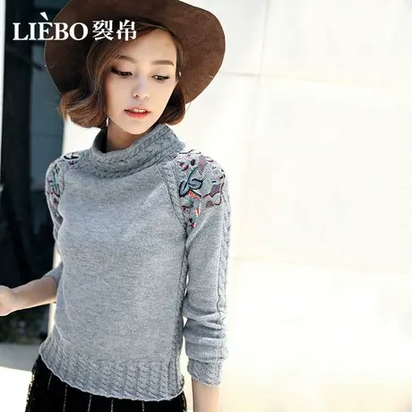 【预】裂帛复古文艺插肩袖原创刺绣半高领流行麻花毛衣女绞花上衣商品大图