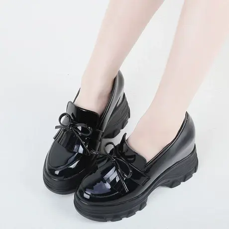 坚城英伦风女小皮鞋小个子超高跟单鞋春秋新款厚底松糕鞋增高10cm商品大图