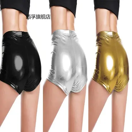 亮皮三分裤 性感提臀光滑仿皮短裤 三色演出热裤商品大图