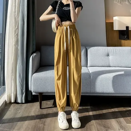 速干运动裤女冰丝夏季薄款高腰宽松显瘦休闲九分束脚哈伦灯笼裤子商品大图