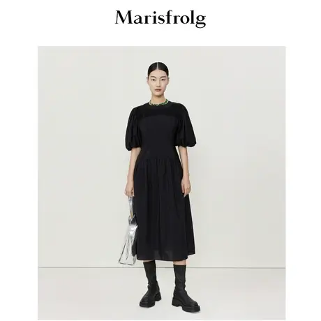 【新能量黑裙】玛丝菲尔茶歇裙夏赫本风泡泡袖黑色连衣裙图片