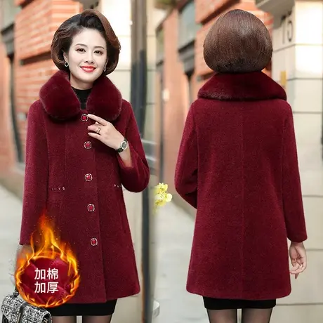 妈妈冬装仿水貂绒外套女新款秋冬中长款40岁50风衣中老年毛呢大衣商品大图