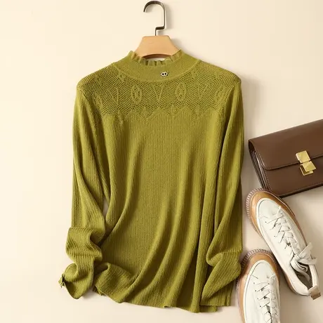 清仓！秋装新款蕾丝拼接半高领女士内搭针织显瘦洋气打底衫毛衣女商品大图