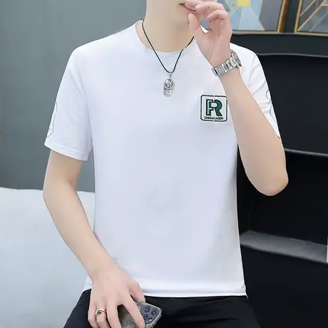 纯棉白色t恤男短袖夏季2024新款宽松薄款打底衫内搭纯色显瘦上衣商品大图