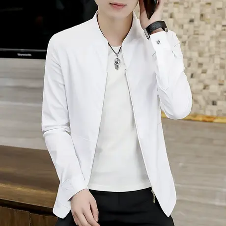 秋季日系男士个性立领修身衬衫韩版薄款外套潮牌拉链长袖黑色衬衣商品大图