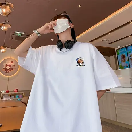 短袖t恤男夏季美式hiphop潮牌印花半袖上衣宽松大码休闲情侣体恤商品大图