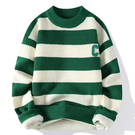 毛衣男士2023秋冬季新款爆款青少年条纹潮牌加绒加厚保暖针织衫流商品大图