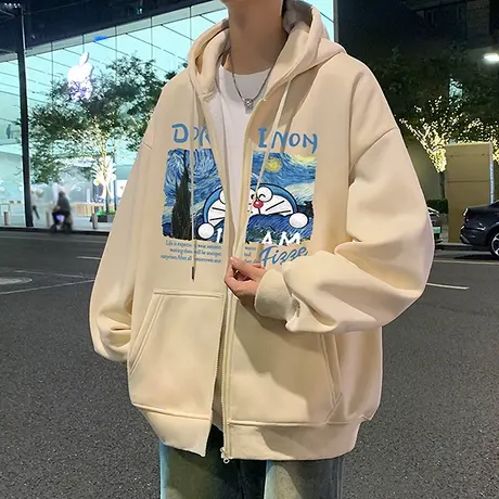 潮牌卫衣外套男春秋季2025新款港风重磅连帽男生美式宽松拉链开衫商品大图