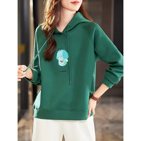 宝诗黎连帽卫衣2023新款女春秋棉质宽松慵懒百搭套头上衣时尚韩版商品大图