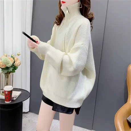 设计感拉链短款高领毛衣女套头2022年新款秋冬宽松小个子加厚上衣图片