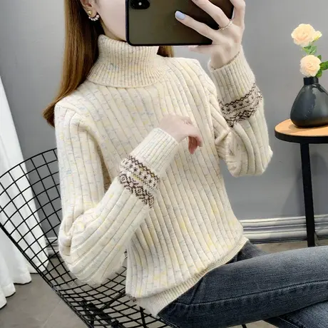 2024秋冬新款高领毛衣女宽松外穿加厚保暖套头打底衫女洋气上衣潮商品大图