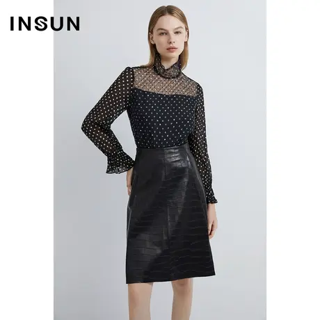 INSUN恩裳冬季复古波点透视轻薄衬衫图片