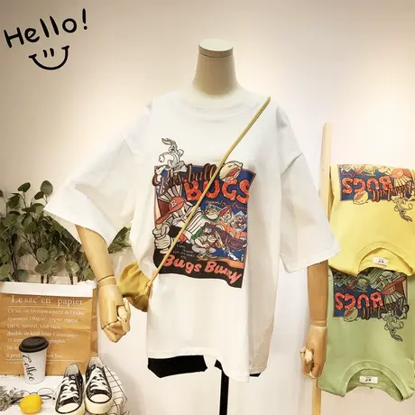 2020夏款女短袖宽松休闲韩国东大门亮片水钻T恤BF欧洲站小衫大码图片