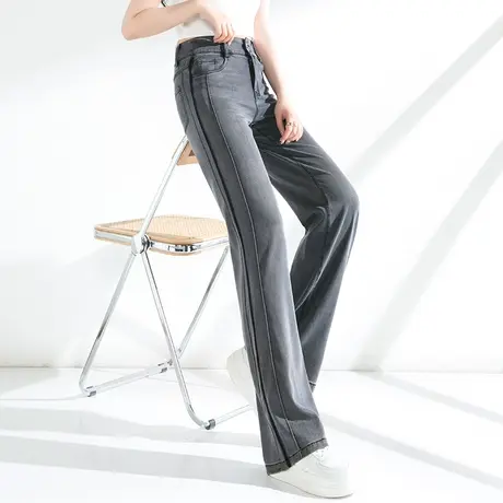 灰色冰丝阔腿牛仔裤女夏季薄款裤子2024新款天丝女裤休闲裤直筒裤商品大图