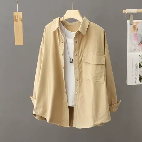 春秋休闲衬衫外套女宽松新款韩版复古港味大码小个子纯棉上衣开衫图片