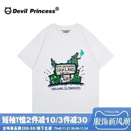 ulzzang卡通学院风白色短袖女t恤宽松大版街头ins风超火半袖上衣商品大图