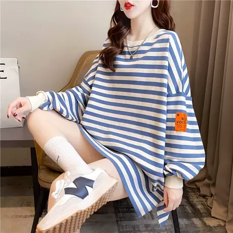 早秋装卫衣女春秋季韩版宽松bf慵懒风ins薄款大码条纹上衣外套潮商品大图