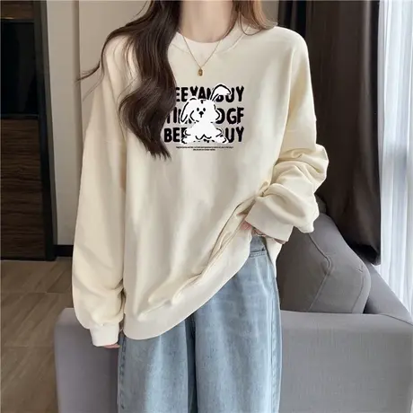 秋冬季加绒加厚无帽卫衣女宽松韩版潮学生慵懒风长袖情侣装上衣服图片