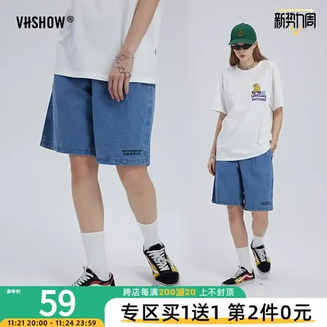 VIISHOW牛仔短裤男夏季潮流复古美式宽松简约休闲直筒情侣五分裤商品大图