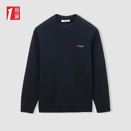 海一家简约字母小绣花毛衣2023冬季新款保暖圆领长袖针织衫男商品大图